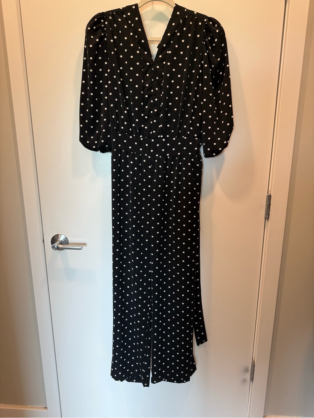 Black Polka Dot Jumpsuit with Puff Sleeves